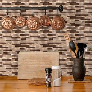 Carreaux muraux autocollants marron en métal <span class=keywords><strong>brossé</strong></span> avec mélange de bandes et joint foncé, qualité supérieure, à peler et coller, pour murs d'accent modernes, vente en gros - Product Image 6