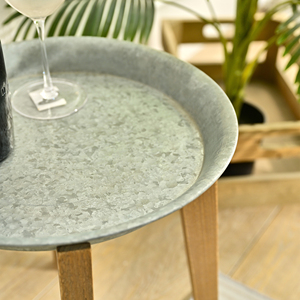 High Quality Farmhouse Indoor <b>Rustic</b> Round Wood Leg Metal Tray Side <b>Coffee</b> <b>Table</b> - Product Image 5