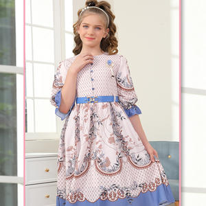 Estate mezza manica retrò stampato ragazze vestono gonne floreali da principessa per bambini mediorientali nuovo fiore floreale da indossare ogni giorno - Product Image 3