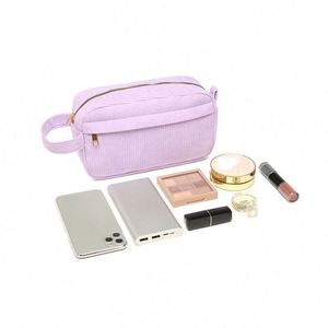 Nouvelle Trousse de Toilette/Maquillage Portable en Velours Côtelé Personnalisée avec Broderie, Fermeture Éclair et Poignées – Écologique - Product Image 4