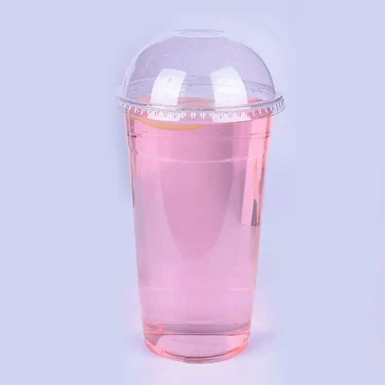 Fukang Customized 24 Oz Clear PET Plastic Cups Disposable Cold Drinks Cup With Dome Lid