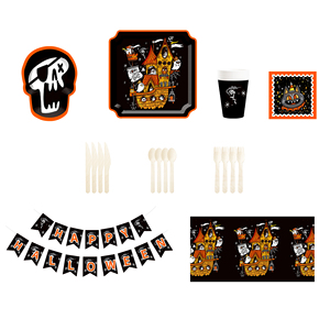 DAMAI Hot Selling Halloween Decorative Disposable Tableware Set with Party Dessert Dinner Paper Plates Napkin Cup for 10 Guests - Product Image 2