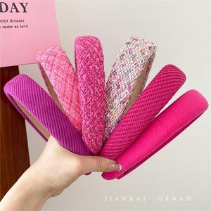 Vente en gros de bandeau de maquillage personnalisé rose éponge rembourrée crochet tweed serviette douce bandeau de cheveux bandeau en tissu pour femmes filles - Product Image 2