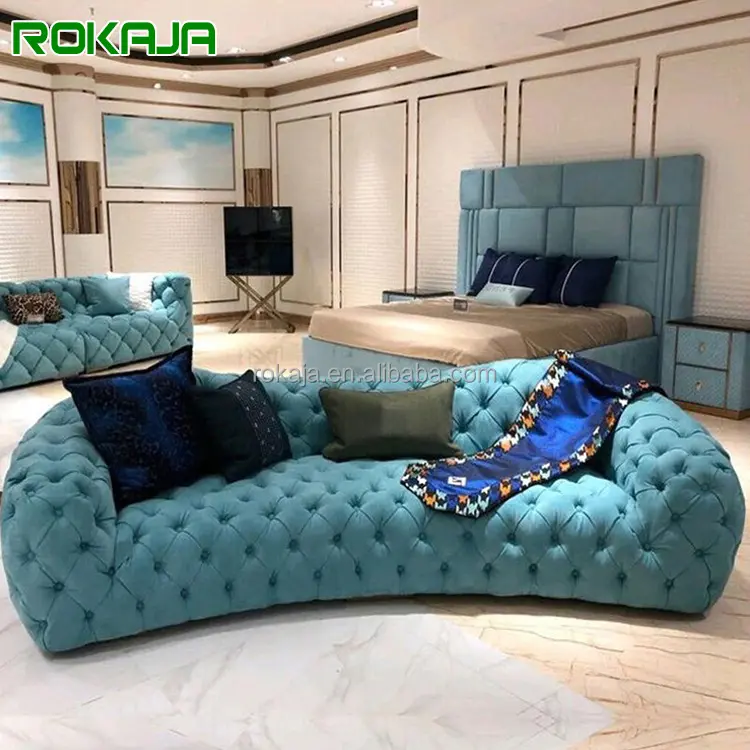 New Trend Chesterfield Sofa Couch Set 3 Seater Button Tufted Couches Velvet Fabric Sofa For Home Hotel Lobby