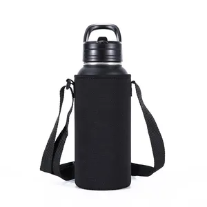 Customized Neoprene Drink Water Bottle Holder Sleeve Cooler Bag Bottle Carrier Pouch With Adjustable Shoulder Strap