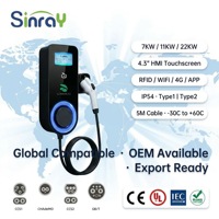SINRAY OEM ODM Borne de Recharge Murale Extérieure 11KW 16A AC EVSE pour Véhicules Électriques avec Câble de Charge de 5M