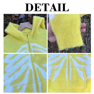 Sweat à capuche zippé personnalisé avec motif tête de mort, jaune vif, style streetwear, cardigan tricoté à capuche Y2K unisexe - Product Image 6
