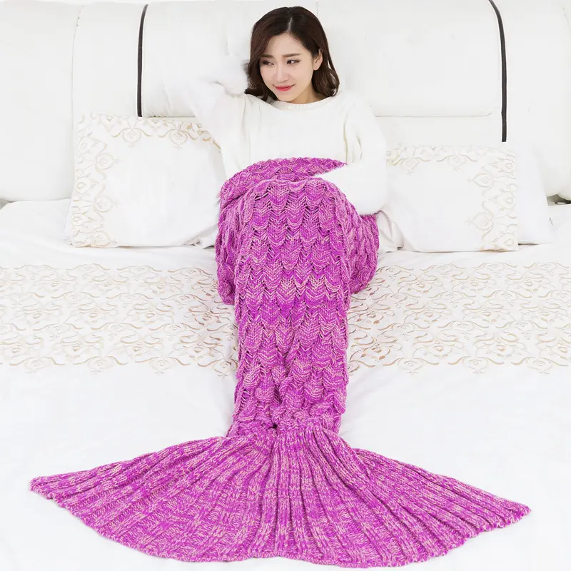 Bed blanket Knitted Blanket for Adults, All Seasons Sleeping Blanket Mermaid Tail#