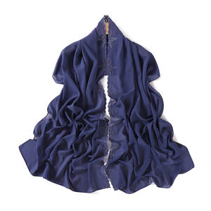 Fashion Elegant Floral Embroidery Solid Color Shinny Crinkle Chiffon Hijab Long Yarn <b>Turban</b> Solid Hijab Chiffon Sets - Product Image 4