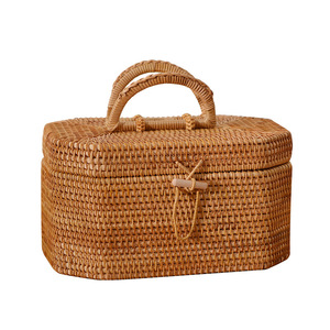 Wholesale Vietnam Octagon Willow Rattan Storage Box rattan picnic basket Wicker Basket Portable Storage Box Storage Basket