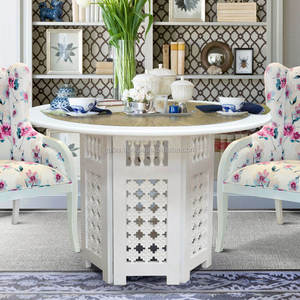 Moroccan Splendor 120cm <b>Dining</b> <b>Table</b> showcases handcrafted solid mahogany, intricate <b>rattan</b> webbing, and a sleek glass top - Product Image 2