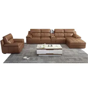 Sofá de cuero auténtico con forma de U para sala de estar, mueble italiano moderno de fábrica, en oferta, nuevo modelo lujoso, 6 asientos
