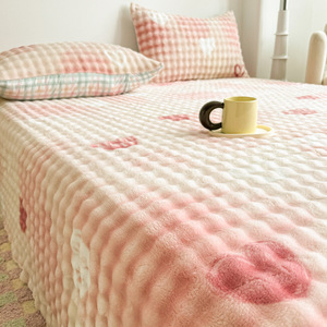 Màu sắc tinh khiết sang trọng thỏ xù xì sang trọng hai mặt mùa đông ấm tấm ga trải giường - Product Image 3