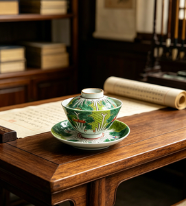 Bol à thé en porcelaine peint à la main, motif Chinoiserie Famille Rose, motif <span class=keywords><strong>Bok</strong></span> Choy, Gaiwan avec couvercle et soucoupe - Product Image 5