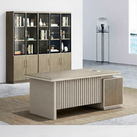 Bureau de direction moderne de luxe haut de gamme Foshan 1,4 m avec armoire de rangement, bureau de PDG/manager en bois grain chevron silencieux