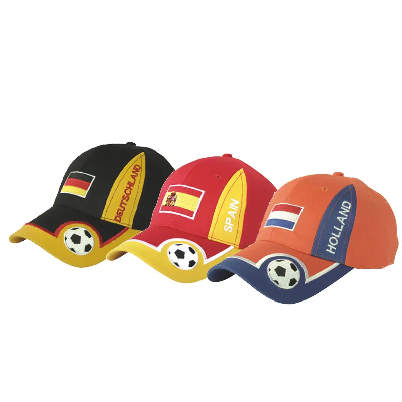 Bandera de fútbol personalizada, gorras de béisbol ajustables con logotipo bordado