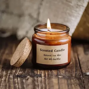 Etiquetas Personalizadas al por Mayor para Frascos de Vidrio Ámbar Pequeños para Hacer Velas con Tapa de Madera - Product Image 5