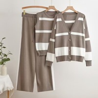 Conjunto de 3 Piezas Personalizable de Ropa de Moda para Mujer, Chaleco de Punto, Cárdigan, Pantalón Largo, Ropa de Mujer
