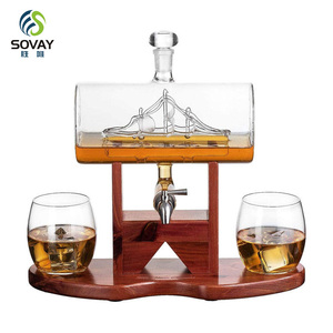 Ensemble de carafe à whisky, distributeur de spiritueux pour bar à domicile, verre en cristal - 1250 ml, livraison de <span class=keywords><strong>2</strong></span> verres à whisky, magnifique support, fête des pères - Product Image 1