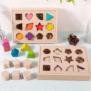 1-3 Years Montessori Stem Sensory Game Colorful Solid Wood Baby Sorting <b>Box</b> With Shape Blocks - Product Image 2