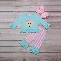 Sevimli köpek nakış bebek kız giysileri pamuk fırfır pantolon uzun kollu gömlek setleri çocuk pijamaları