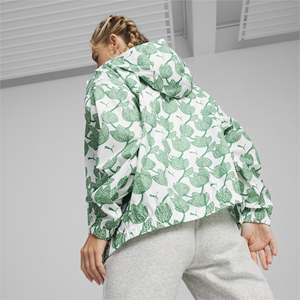 Veste pour femme, pull à capuche imprimé floral vert, vêtements décontractés - Product Image 2