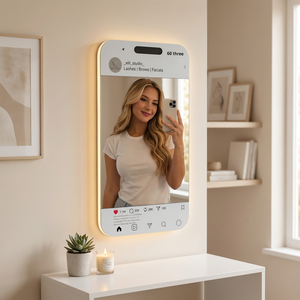 Miroir LED avec capteur IP44 style <span class=keywords><strong>Instagram</strong></span>, personnalisable avec nom d'utilisateur, lumière selfie pour salon de beauté, salle de sport, villa et studio de créateur - Product Image 1