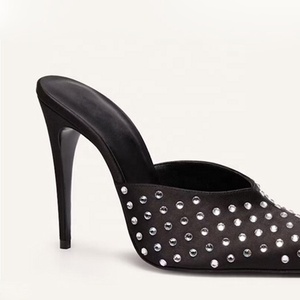 Crystal Rhinestones Big Size 45 Women on <b>Sandals</b> Dress Stiletto Party Shoes Thin High Heels Wide Fit Mules Slides - Product Image 5