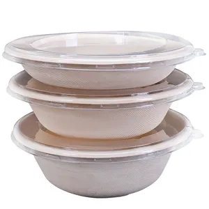 Disposable Compostable Sugarcane Bagasse Paper Pulp White Mould Round Tray Food Container Natural Color Bowl