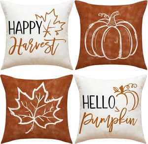 Juego de Fundas de Almohada de Lino para Otoño, con Estampado de Hojas de Arce y Calabazas, para Sofá, Silla, Decoración de Sala de Estar - Product Image 1