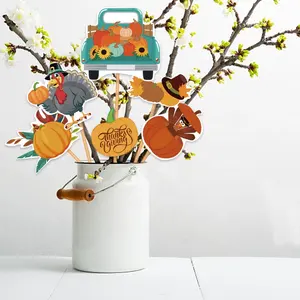 6 pièces/ensemble en gros Thanksgiving fête vase insérer papier carte citrouille et dinde décoration insertions autres fournitures de fête