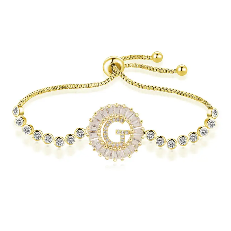 Factory price low MOQ 18K gold plated personalized initial letters jewelry adjustable bracelets