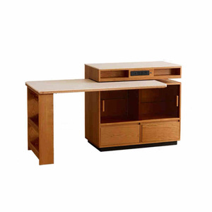 Buffet Carré Moderne en <span class=keywords><strong>Bois</strong></span> Massif avec Plateau en Ardoise Rotatif, Extensible et Pliable de Style Japonais, Bar à Vin Intégré, Sans <span class=keywords><strong>Assemblage</strong></span> - Product Image 5