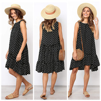 Robe sans manches de printemps pour femme, mini-robe moulante à pois, col rond, style décontracté sexy, idéale pour la plage et les soirées