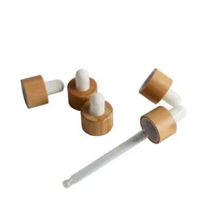 Toptan fiyat 18/410 20/410 24/410 doğal bambu ahşap damlalık kapaklı Set beyaz kauçuk uçucu yağ şişesi