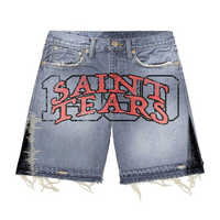 Shorts en jean délavé à l'acide, style Y2K, avec appliques brodées personnalisées, bords bruts et effet vieilli, écologiques, pour streetwear