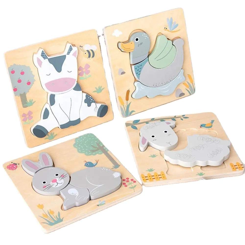 Puzzle bébé Jouets en bois Puzzle en bois 3D animaux de dessin animé puzzles cognitifs pour enfants Jeux de jouets pour enfants