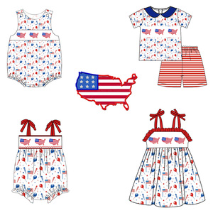 Nouveaux produits : Combinaison d'été pour bébé fille, personnalisable OEM, broderie 4th of July, barboteuse nouveau-né, adorable combinaison à carreaux pour fille - Product Image 2