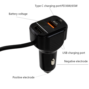 Pd 36W/65W 3-in-1 xe sạc-Loại C USB sạc nhanh với RGB thở ánh sáng & hiển thị kỹ thuật số - Product Image 2