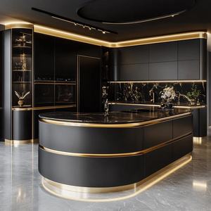 Gabinete de cocina inteligente ajustado de lujo CBMmart, acabado de madera maciza, gabinete abierto de isla curvada ligera, gabinete de cocina de <span class=keywords><strong>encimera</strong></span> de cuarzo - Product Image 2