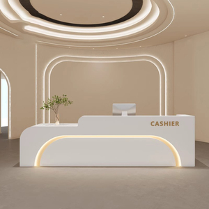 Mostrador de Recepción Blanco <span class=keywords><strong>para</strong></span> Salón de Belleza, Mueble Curvo <span class=keywords><strong>para</strong></span> Salón, Mostrador de Recepción Pequeño, Mostrador Frontal - Product Image 5