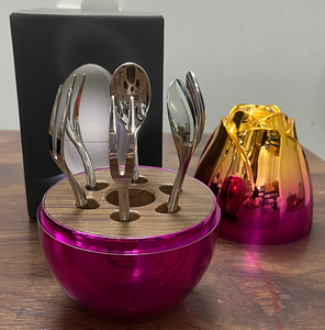 Creative Mood <strong>Egg</strong> <strong>Shape</strong> Spoon <strong>Holder</strong> 6 Pieces Stainless Steel Coffee Spoon Fruit Fork <strong>Cutlery</strong> in <strong>Egg</strong> for Coffee Shop - Product Image 4
