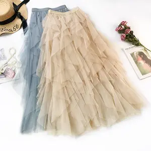 Новые стильные женские разноцветные нерегулярные высокая талия Тюлевая юбка длинная шифоновая юбка
