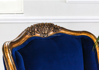 Canapé français classique doré doré avec rembourrage en velours bleu chaises de canapé simples fauteuil de canapé en tissu provincial français en bois massif