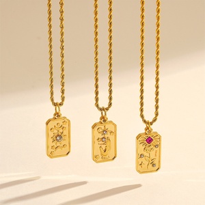 18K Goud Roestvrij Staal Geometrische Vierkante <span class=keywords><strong>Tarot</strong></span> Zon Maan Acht Mans Star Diamond Zirkoon - Product Image 2