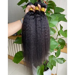 16 18 20 Inch Kinky Straight Human Hair Bundles 100% Virgin Weaves Bundles Peruvian Yaki Straight Bundles Human Hair Extensions