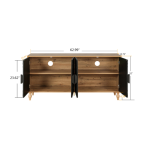 Black Carved Symmetrical Design <b>Door</b> Wood Coloured Frame Tv <b>Stand</b> Living Room Entryway - Product Image 5