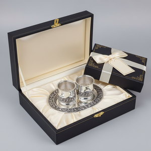 Ensemble de porte-verres en argent sterling 925 avec plateau design, artisanat traditionnel indien, vaisselle pour la maison, la salle à manger et les cadeaux - Product Image 1
