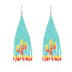Pendientes de araña de cuentas de colores hechos a mano, accesorio de joyería de moda con diseño de puesta de sol de <span class=keywords><strong>Cactus</strong></span> - Product Image 1