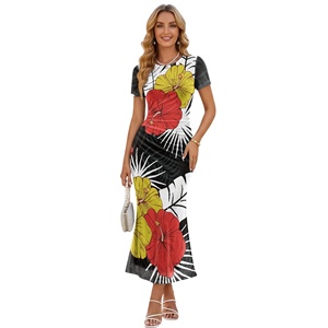 Abito da Sera Personalizzato Esclusivo con Stampa Hibiscus Polinesiano, Vestito in Rete su Misura, Elegante e Lusinghiero - Product Image 2